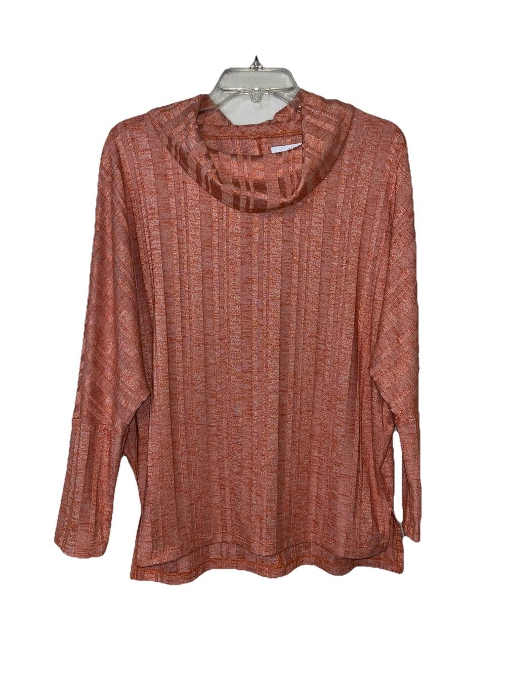 New Directions Women's Cowl Neck Long Sleeve Striped Blouse Orange Size Large